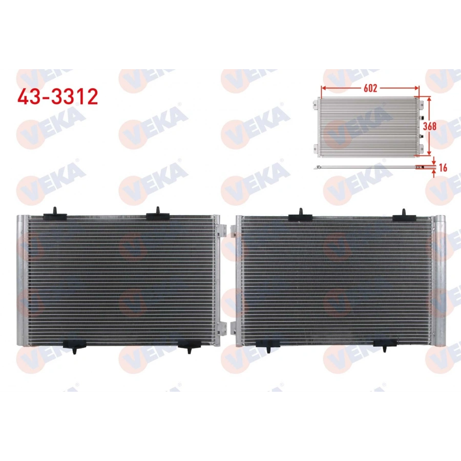 KLIMA RADYATORU PEUGEOT 301 1.2 PureTech - 1.2 VTI - 1.5 BlueHDI - 1.6 BlueHDI - 1.6 HDI - 1.6 VTI 12-20/CITROEN C-ELYSEE 1.2 PureTech - 1.2 VTI - 1.5 BlueHDI - 1.6 BlueHDI- 1.6 HDI- 1.6 VTI 2012-2023 VEKA 43-3312 T1