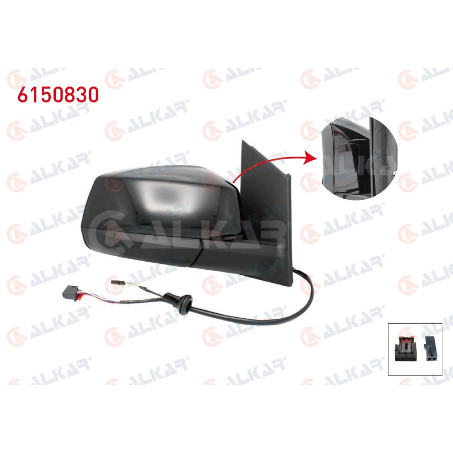 DIS DIKIZ AYNASI SAG ELEKTRIKLI ISITMALI OTOMATIK KATLANIR KOR NOKTALI PARLAK SIYAH 7+2 PIN FORD TOURNEO CONNECT 2022- / VOLKSWAGEN CADDY V 2020- (A1)