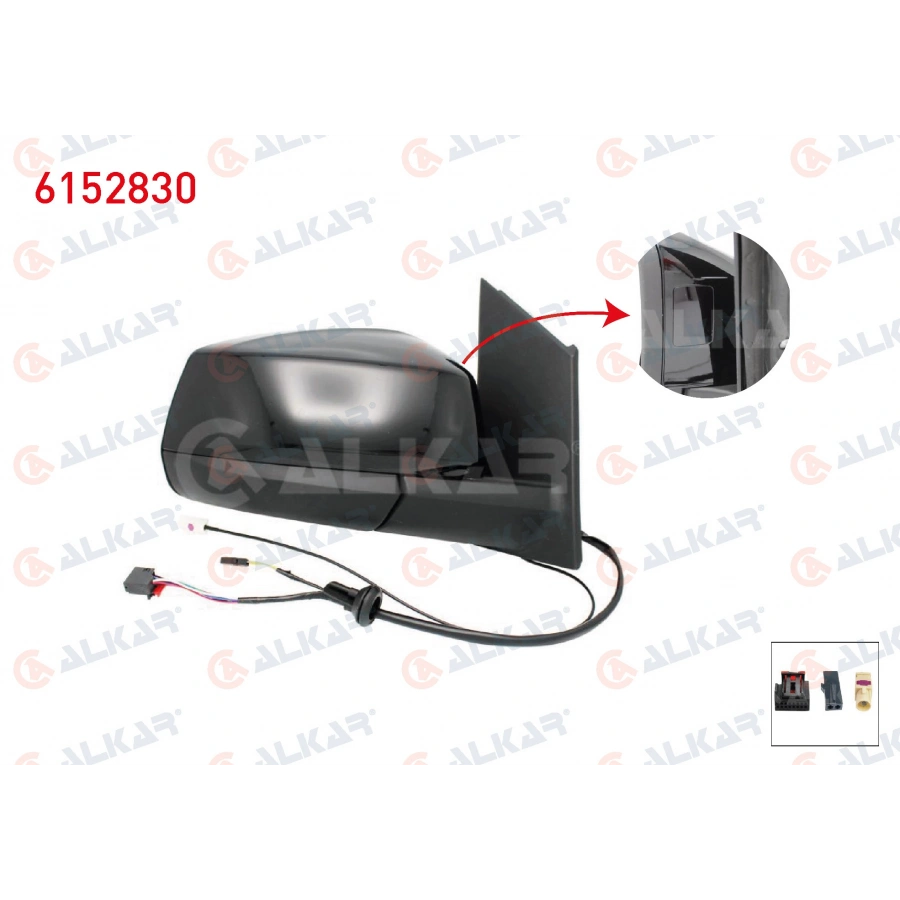 DIS DIKIZ AYNASI SAG ELEKTRIKLI ISITMALI OTOMATIK KATLANIR KOR NOKTALI ANTENLI PARLAK SIYAH 7+2 PIN FORD TOURNEO CONNECT 2022- / VOLKSWAGEN CADDY V 2020- (A1)