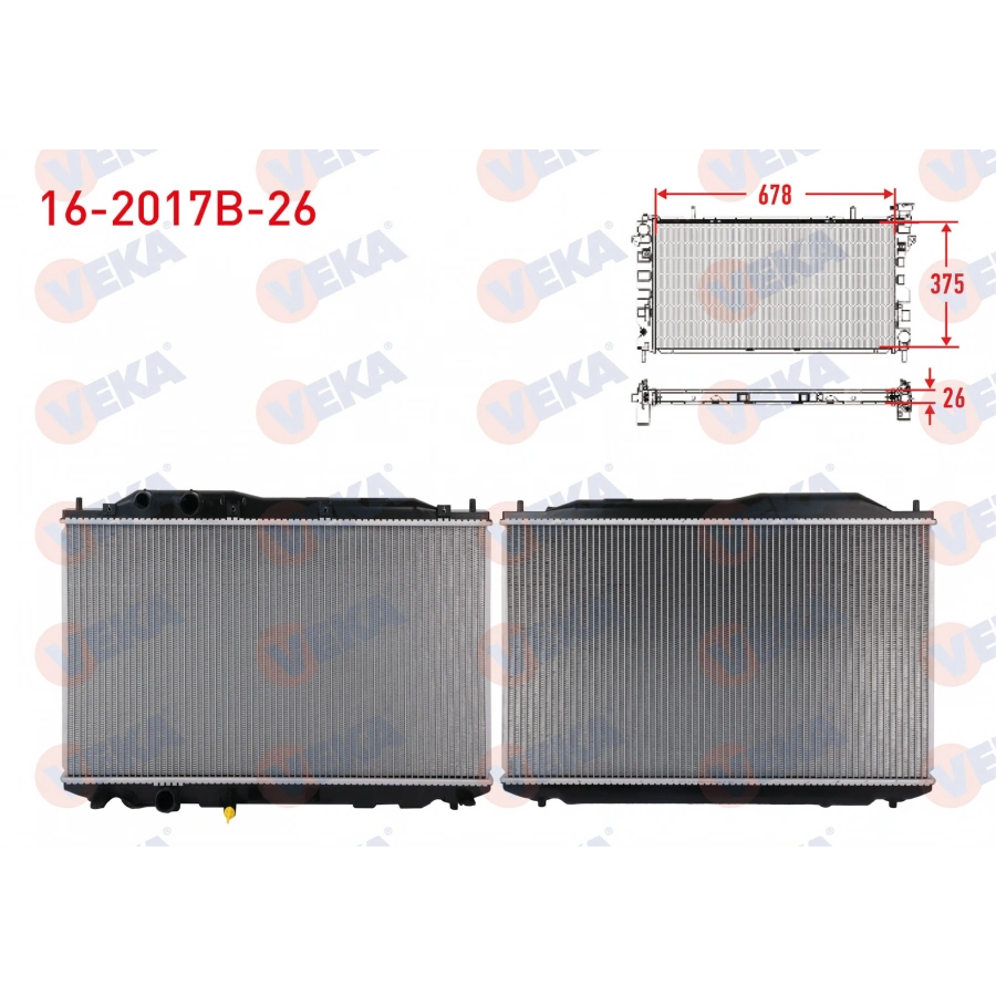 SU RADYATORU (ALT BORU SEGMANLI) BRAZING KALINLIK 26mm HONDA CIVIC VIII 1.6 M-T AC+/- 2005-2012