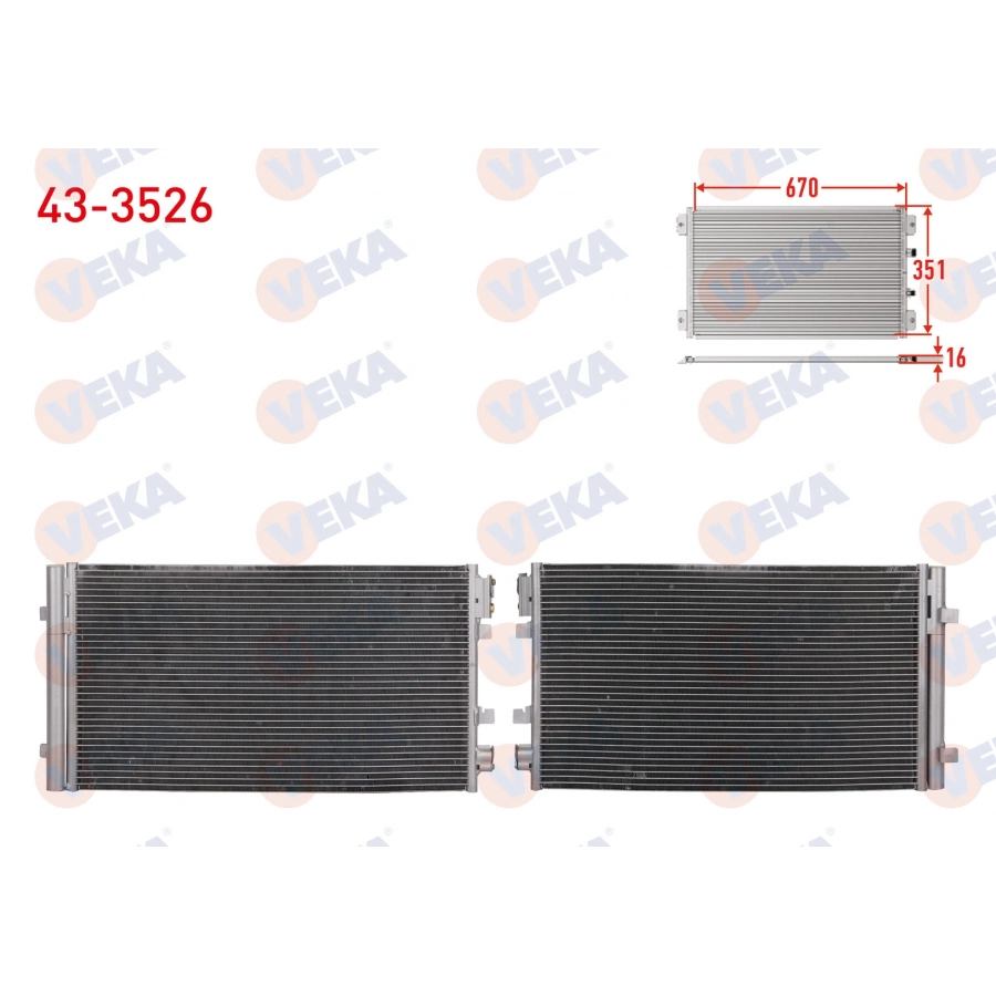 KLIMA RADYATORU RENAULT MEGANE III 1.5 DCI - 1.4i 16v - 2.0 DCI - 2.0i 16v 2008- / FLUENCE 1.5 DCI - 1.6 16v 2009- / SCENIC III 1.4i 16v - 1.5 DCI 2009- VEKA 43-3526 T1