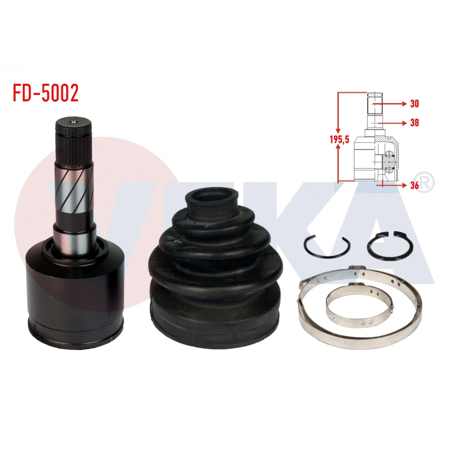 AKS KAFASI SAG ON IC FORD RANGER (ET) 2.5 TD 30X36X38 UZUNLUK 195.5mm 2006-2011