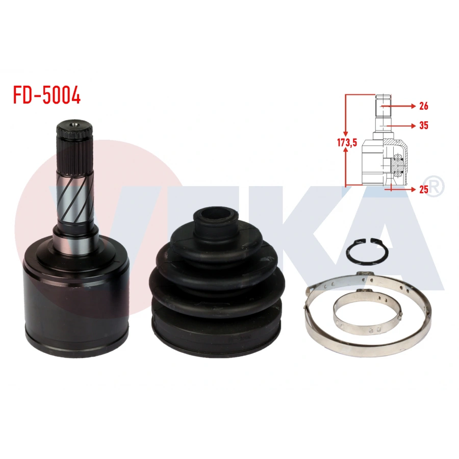 AKS KAFASI SAG ON IC FORD RANGER (ET) 2.5 TD 4X4 26X25X35 UZUNLUK 173,5mm 2006-2011