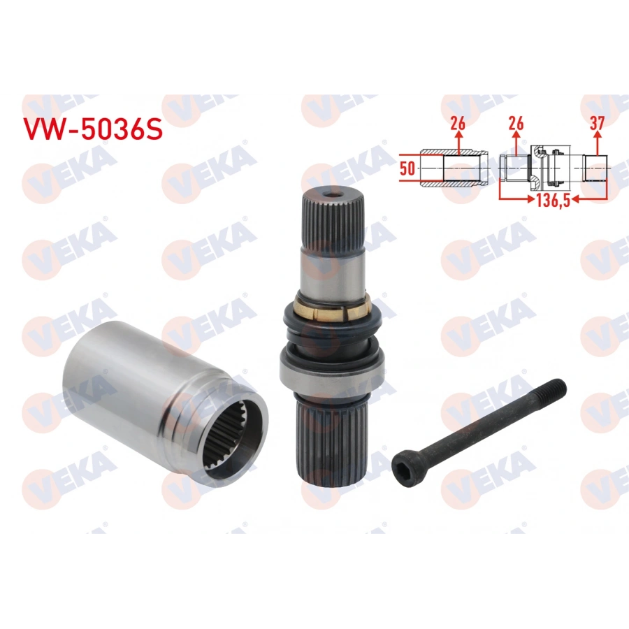 AKS KAFASI SAG ON IC VOLKSWAGEN TRANSPORTER V (7HA,7HH,7EA,7EH) 1.9 TDI 26X28X50 UZUNLUK 268.5mm 2003-2011