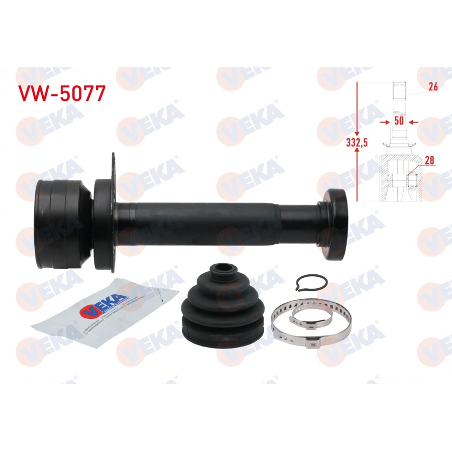 AKS KAFASI SAG ON IC VOLKSWAGEN TRANSPORTER VI 2.0 TDI M-T 102 HP 26X28X50 UZUNLUK 332.50mm 2009-