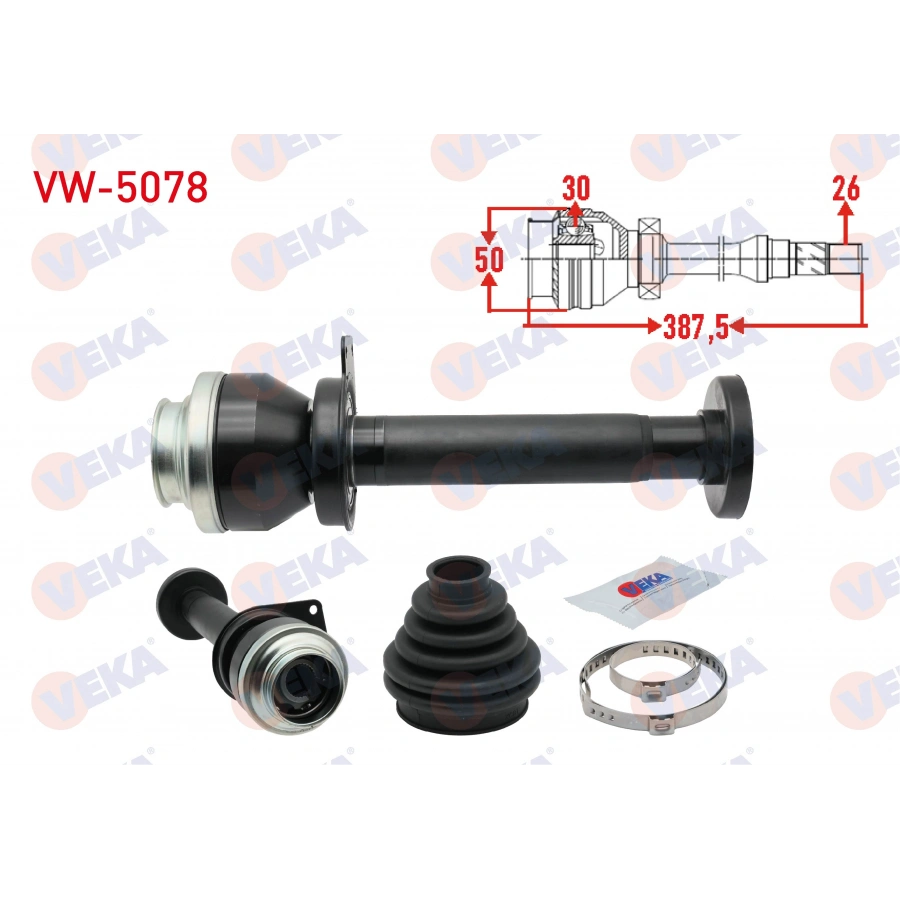 AKS KAFASI SAG ON IC VOLKSWAGEN TRANSPORTER VI 2.0 TDI M-T 140 HP 26X30X50 UZUNLUK 387.50mm 2009-