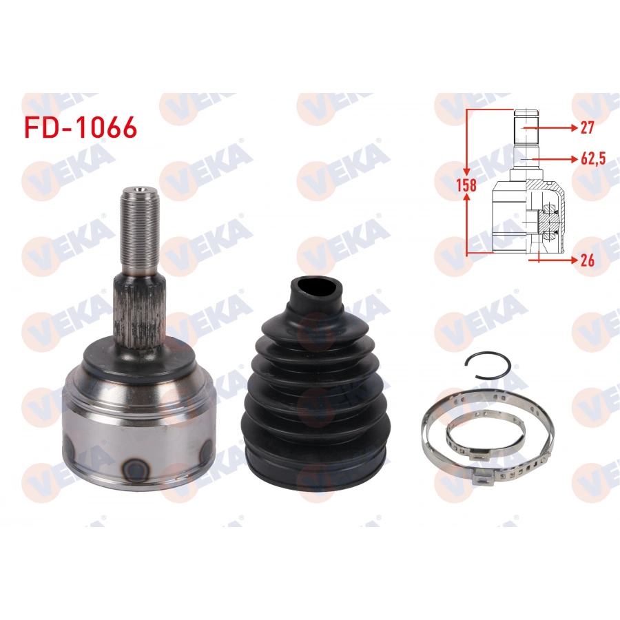 AKS KAFASI SOL ON DIS 27X26X62,5 UZUNLUK 158mm FORD TOURNEO CONNECT (V408) 1.5 TDCI 5 M-T 2015- / TRANSIT CONNECT 1.5 TDCI 5 M-T 2015-