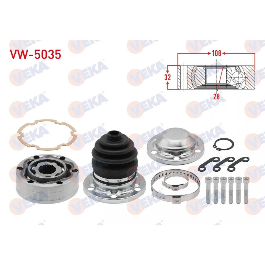 AKS KAFASI SOL ON IC 28X32X108 VOLKSWAGEN TRANSPORTER V (7HA,7HH,7EA,7EH) 1.9 TDI 2003-2011