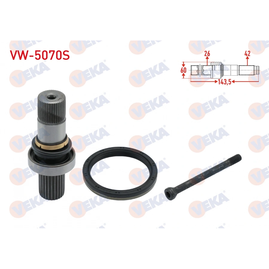 AKS KAFASI SOL ON IC FREZE EK MILI 26X42X60 UZUNLUK 143,5 mm VW TRANSPORTER VI 2.0 TDI - 2.0 BITDI 2015-