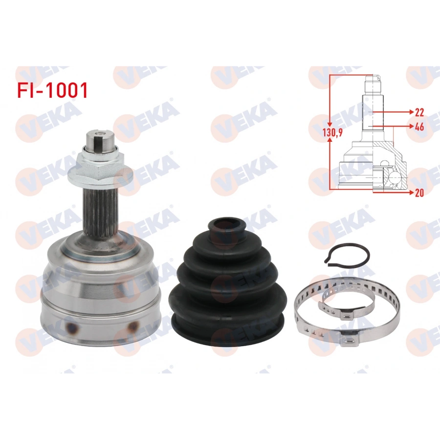 AKS KAFASI SOL-SAG ON DIS 22X20X46 UZUNLUK 130,9 mm FIAT TEMPRA 1.4i 1992-1999 / PANDA 1.4 2003-2012