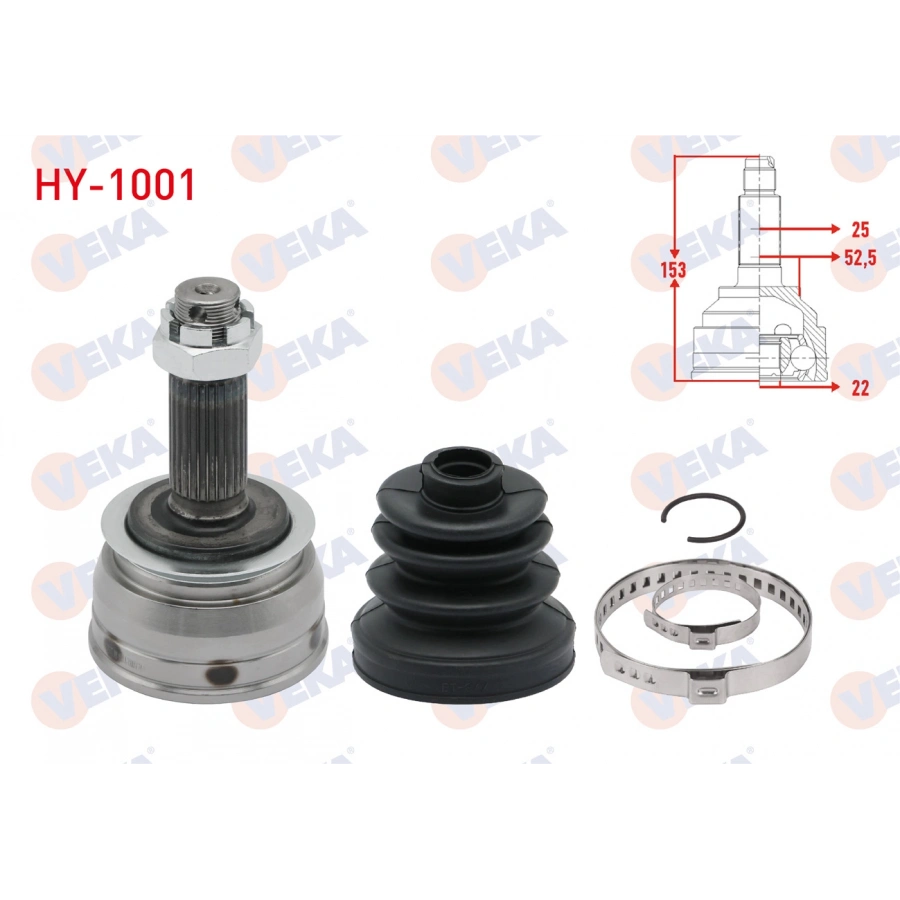 AKS KAFASI SOL-SAG ON DIS 25X22X52.5 UZUNLUK 152,5mm HYUNDAI ACCENT ERA 1.4i 16v - 1.6 CVVT 2006-2012/ HYUNDAI GETZ (TB) 1.3i - 1.5 CRDI 2002-2008