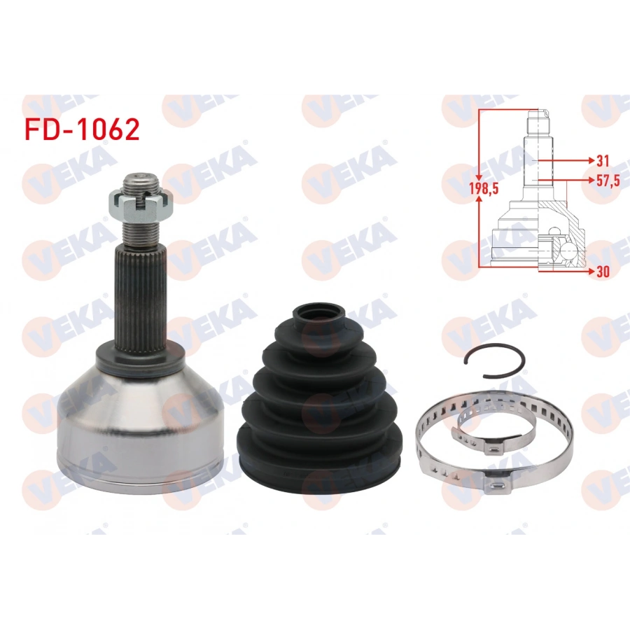 AKS KAFASI SOL-SAG ON DIS 31X30X57,5 UZUNLUK 198,5 mm FORD TRANSIT CUSTOM (V362) UZUN SASE 2.2 TDCI - 2.0 TDCI 2012-