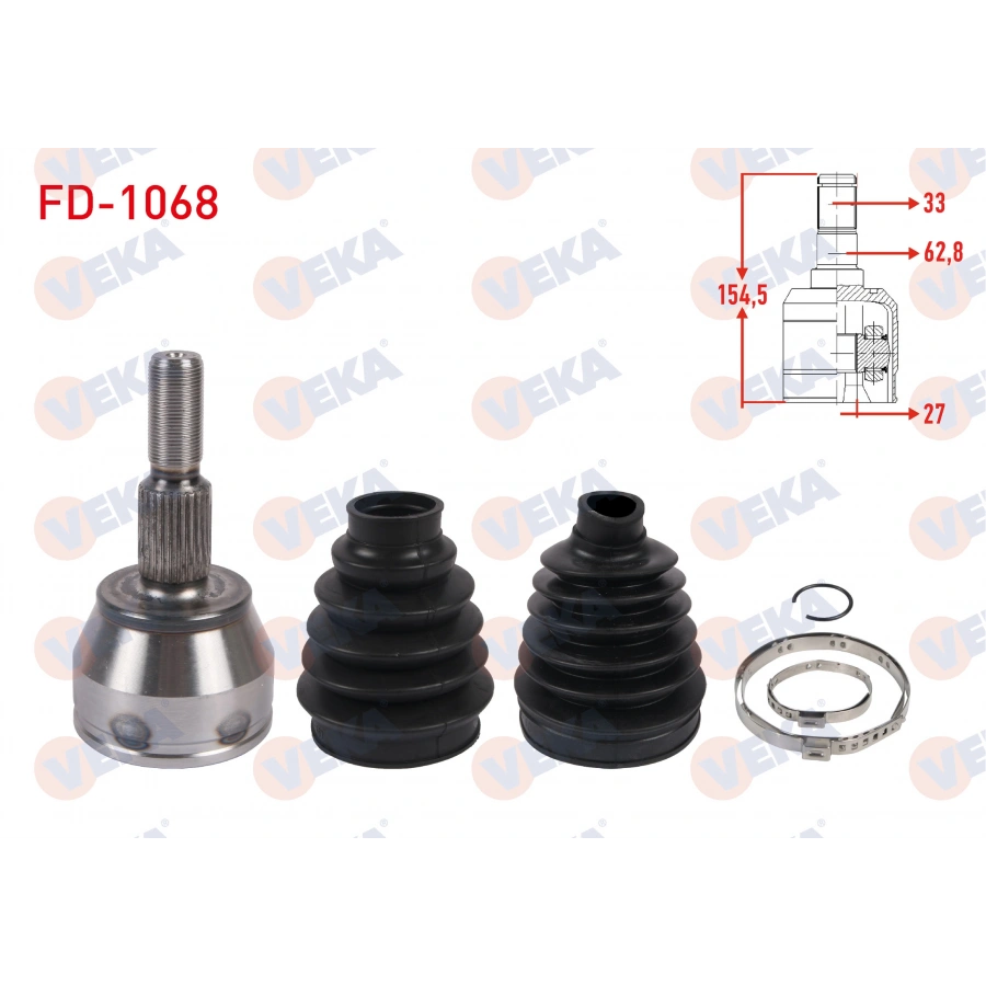 AKS KAFASI SOL-SAG ON DIS 33X27X62,8 UZUNLUK 154,5mm CIFT KORUKLU FORD TOURNEO CONNECT (V408) 1.6 TDCI DV6 M-T 2015- / TRANSIT CONNECT 1.6 TDCI DV6 M-T 2015-