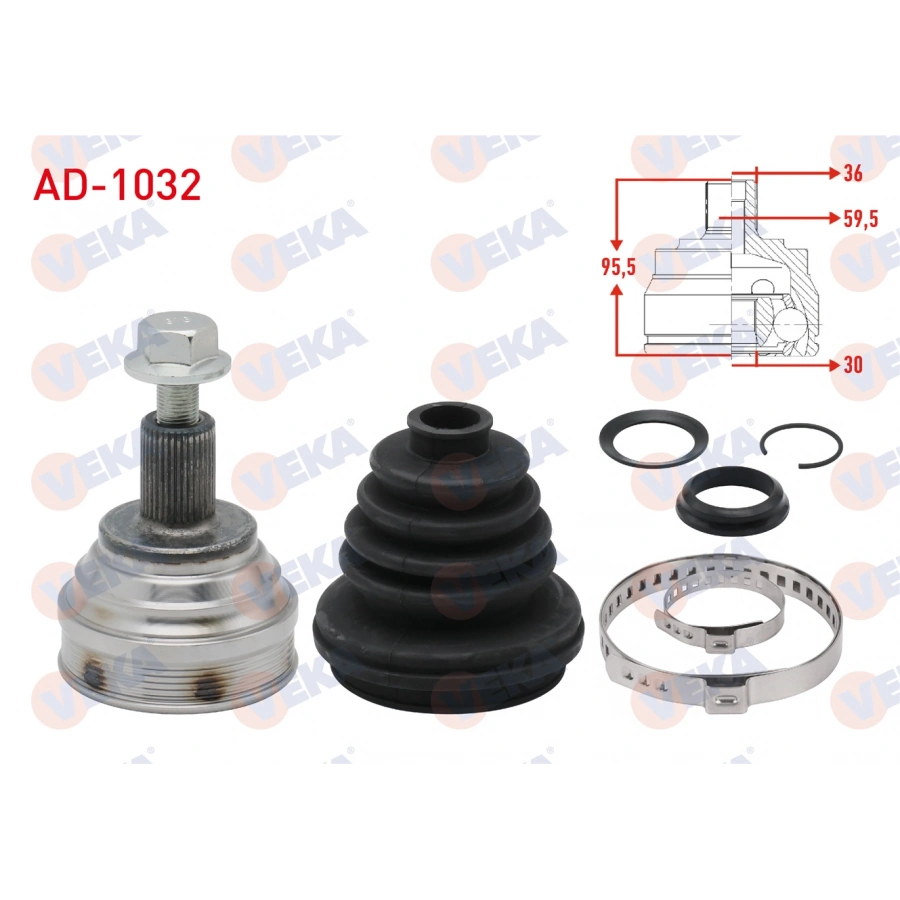 AKS KAFASI SOL-SAG ON DIS 36X30X59.5mm UZUNLUK 95.5mm VOLKSWAGEN GOLF V (1K1) 1.6i 2003-2009 / PASSAT (3C2) 1.6 FSI A-T 2005-2008 / SKODA OCTAVIA (1Z3) 1.6 FSI A-T 2004-2012