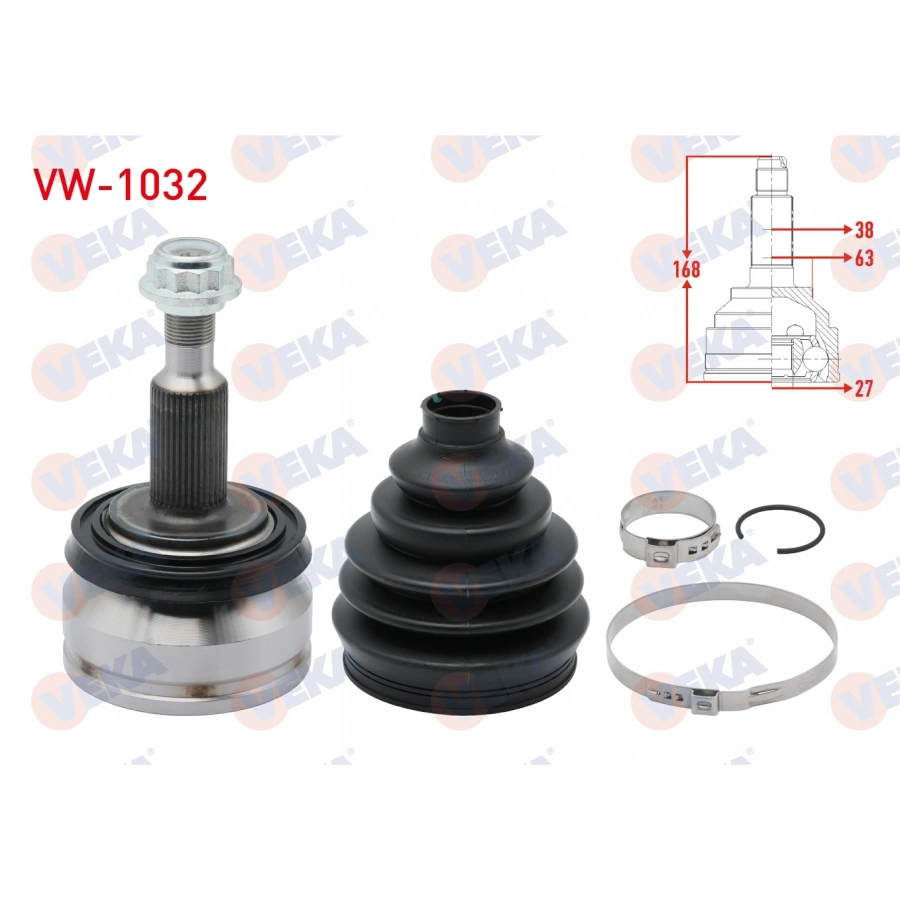 AKS KAFASI SOL-SAG ON DIS 38X27X63 UZUNLUK 168mm VW TRANSPORTER V 1.9 TDI 2003-2011 / TRANSPORTER VI 2.0 TDI 2011-