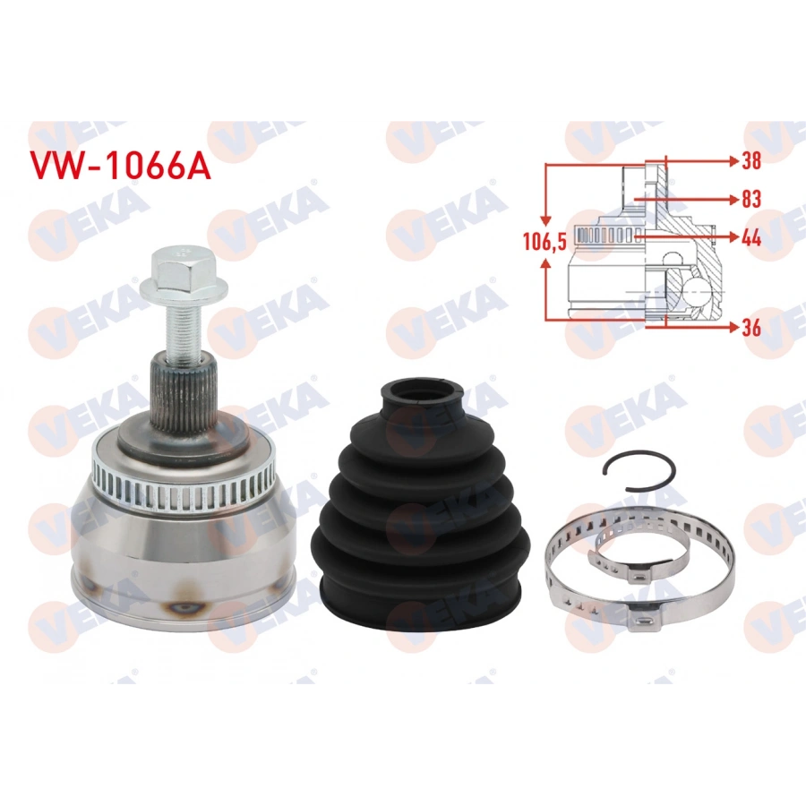 AKS KAFASI SOL-SAG ON DIS 38X36X83 ABS 48 DIS UZUNLUK 106,5mm VW SHARAN 1.9 TDI - 2.0 1995-2010 / SEAT ALHAMBRA 1.9 TDI 1996-2010 / FORD GALAXY 1.9 TDI 1995-2006