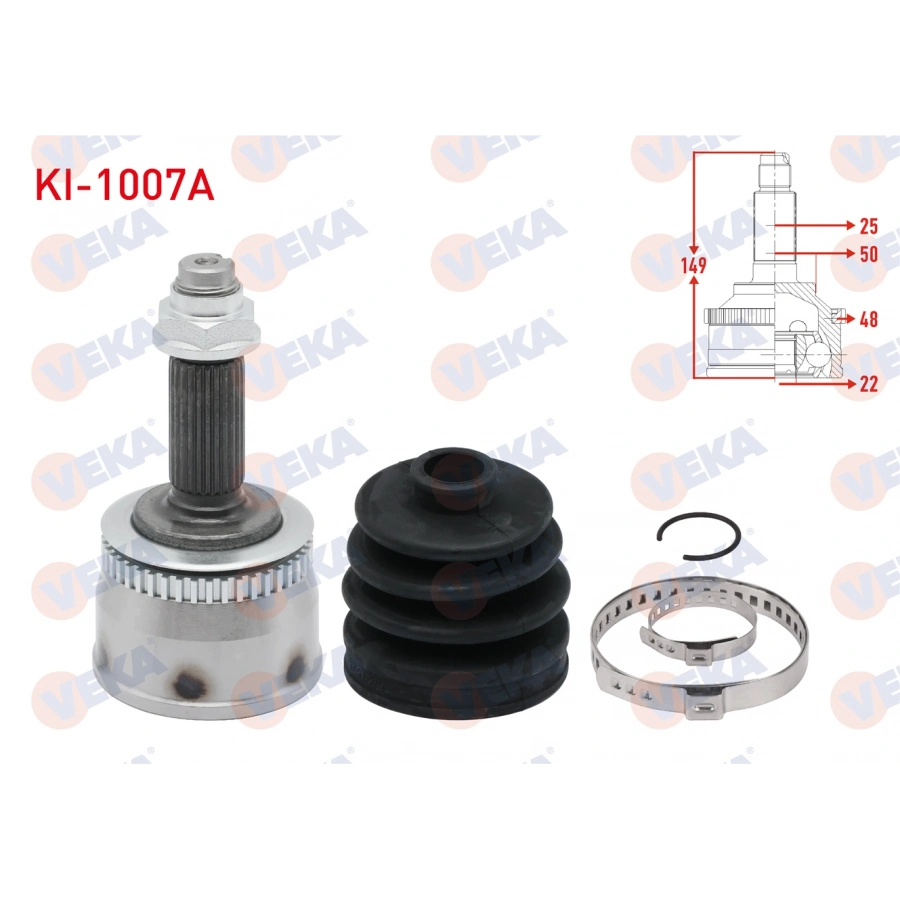 AKS KAFASI SOL-SAG ON DIS ABSLI 48 DIS 25X22X50 UZUNLUK 149mm KIA CERATO (LD) 1.6i A-T 2004-2012