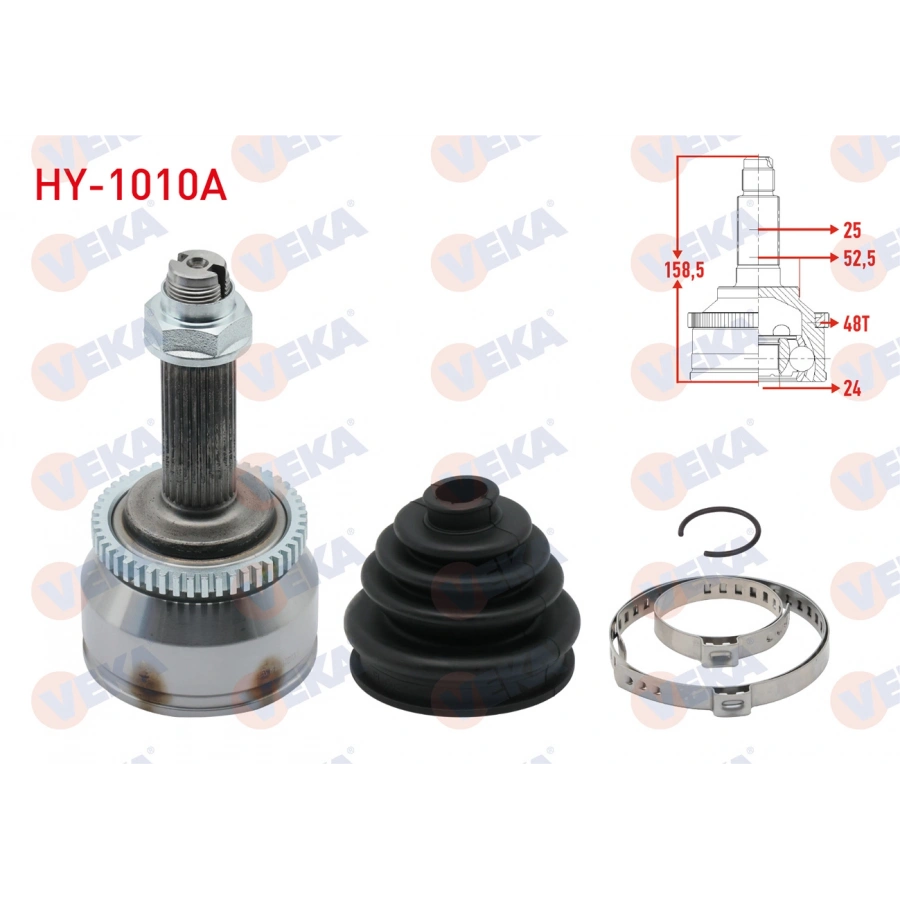 AKS KAFASI SOL-SAG ON DIS ABSLI 48 DIS 25X24X52,5 UZUNLUK 158,5mm HYUNDAI ACCENT BLUE 1.6 CRDI 2012-/ I20 1.4 CRDI - 1.6 CRDI 2008-2012