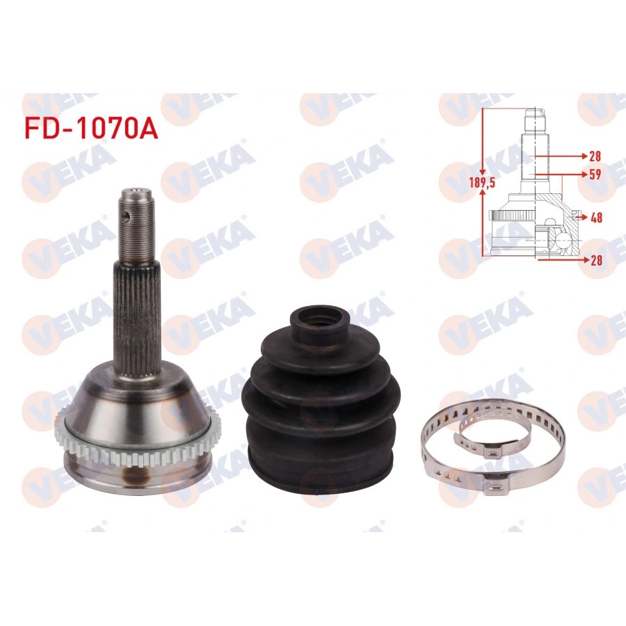 AKS KAFASI SOL-SAG ON DIS ABSLI 48 DIS 28X28X59 UZUNLUK 189,5mm FORD TRANSIT (V347) BUYUK KAFA 140 HP 2006-2014