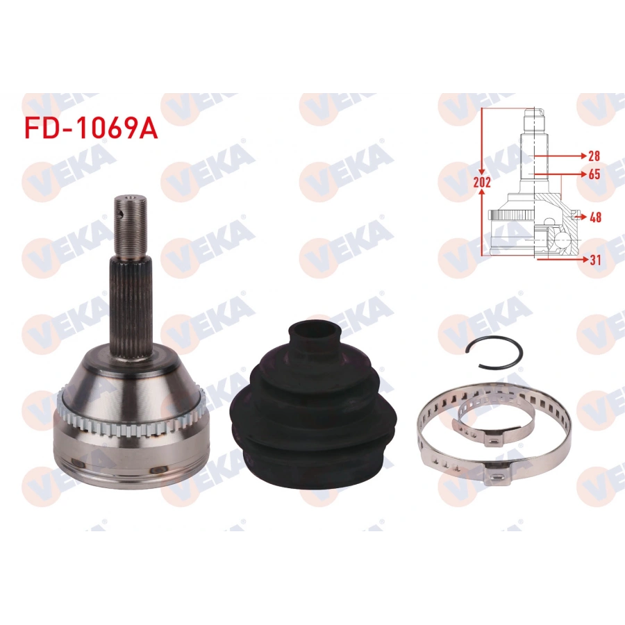 AKS KAFASI SOL-SAG ON DIS ABSLI 48 DIS 28X31X65 UZUNLUK 202mm FORD TRANSIT (V347) BUYUK KAFA 2006-2014