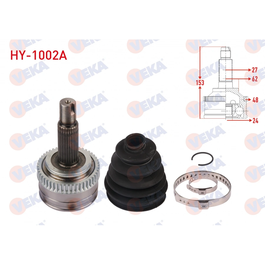 AKS KAFASI SOL-SAG ON DIS ABSLI 48 DIS UZUNLUK 153mm HYUNDAI IX35 1.6 GDI A-T 4X2 2010- / KIA SPORTAGE 1.6 GDI A-T 4X2 2010-