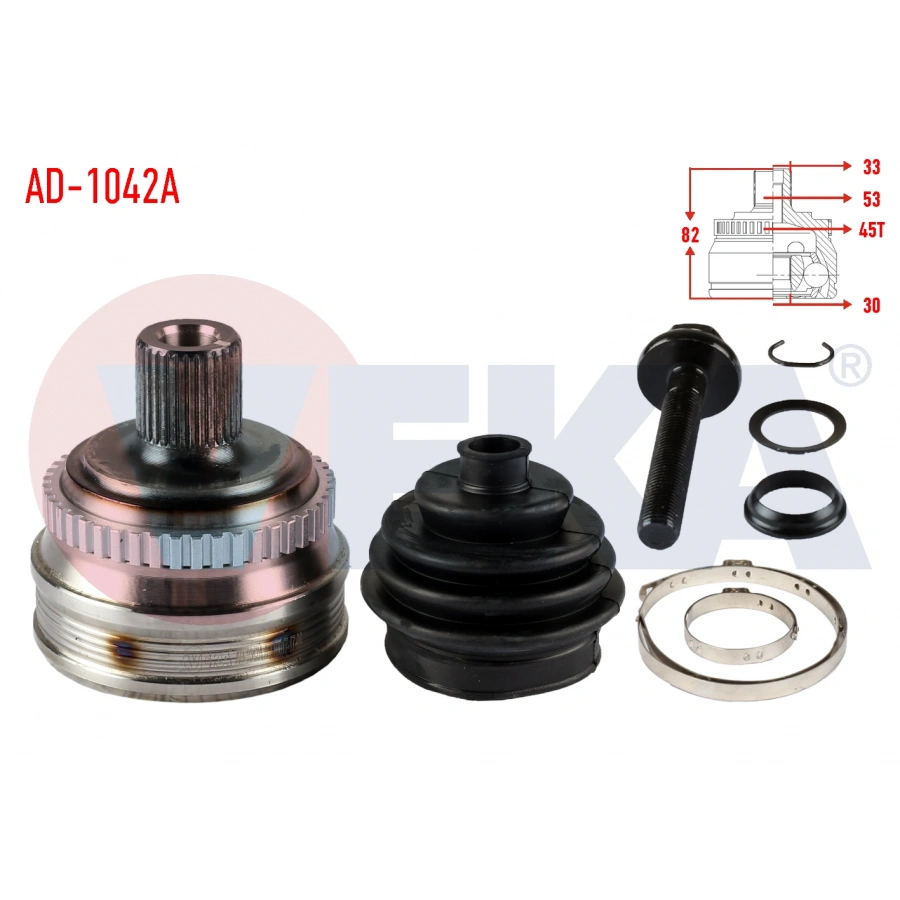 AKS KAFASI SOL-SAG ON DIS AUDI 80 1.6 ABSLI 45 DIS 33X30X53 UZUNLUK 82mm 1986-1996