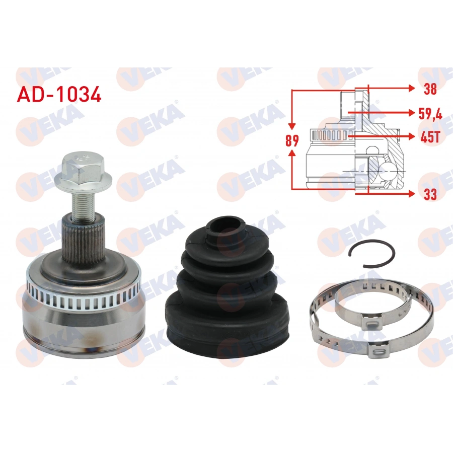 AKS KAFASI SOL-SAG ON DIS AUDI A4 (8E2,B6) 1.6 ABSLI 45 DIS 38X33X59,4 UZUNLUK 89 mm 2000-2004