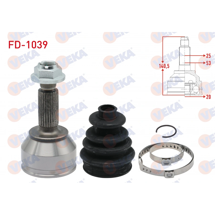 AKS KAFASI SOL-SAG ON DIS FORD FIESTA V 1.4 TDCI 25X20X53 UZUNLUK 141 mm 2001-2008