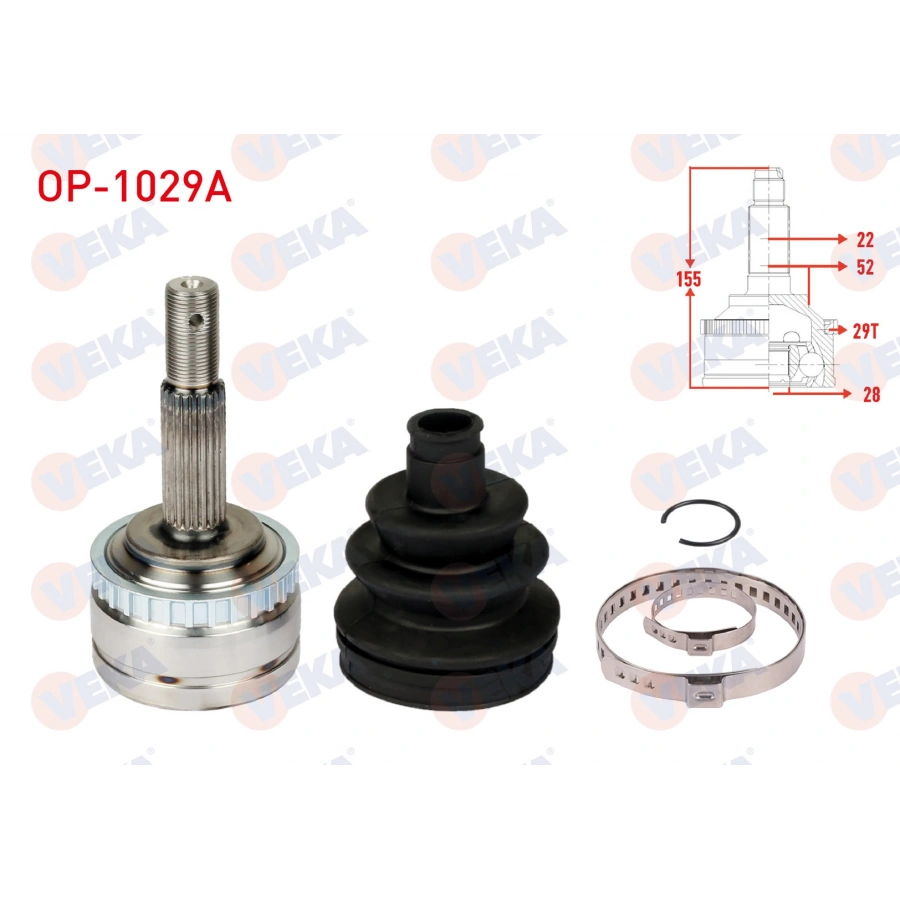 AKS KAFASI SOL-SAG ON DIS OPEL CORSA B 1.2i 16v INCE FREZE ABSLI 29 DIS 22X28X52 UZUNLUK 155,7 mm 1993-2000