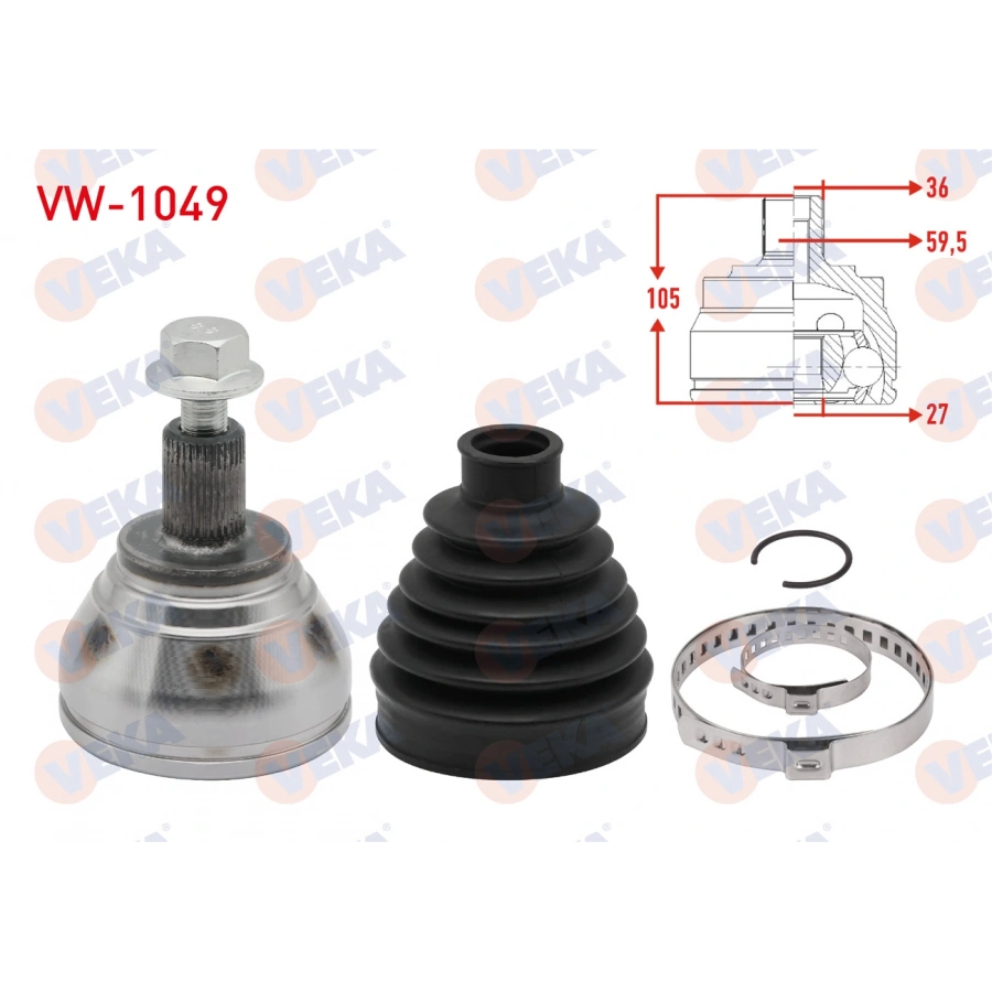 AKS KAFASI SOL-SAG ON DIS UZUNLUK 105mm 36X27X59,5 VOLKSWAGEN CADDY III (2KA,2KH,2CA,2CH) 1.6 TDI 2010-2015 / GOLF VII / TIGUAN / PASSAT / CADDY IV 1.6 2.0 TDI 2.0 TSI 2012-2020 / AUDI A3 2012-