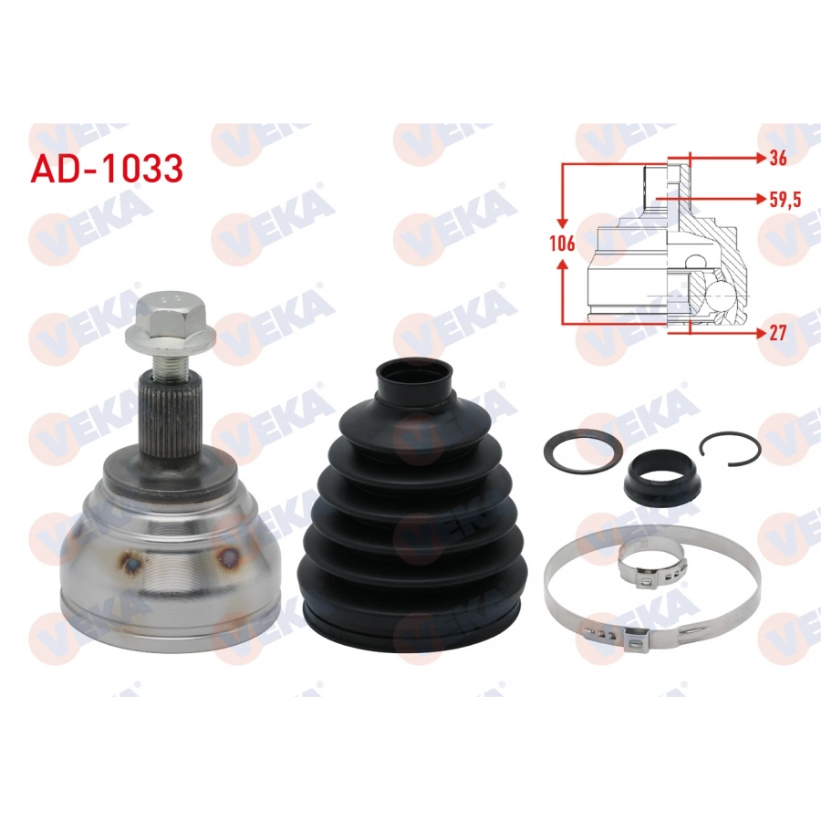 AKS KAFASI SOL-SAG ON DIS VOLKSWAGEN CADDY III (2KA,2KH,2CA,2CH) 1.9 TDI 36X27X59.5 UZUNLUK 105mm 2004-2010