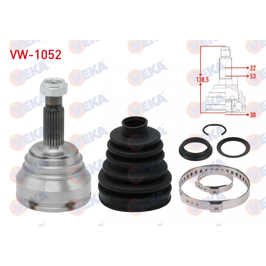 AKS KAFASI SOL-SAG ON DIS VOLKSWAGEN POLO (6N2) 1.4 TDI 22X30X53 UZUNLUK 138.50mm 1999-2001