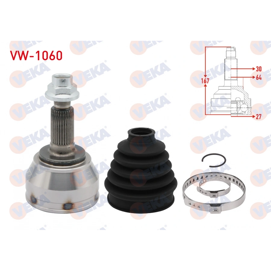 AKS KAFASI SOL-SAG ON DIS VOLKSWAGEN TOUAREG (7LA,7L6,7L7) 3.0 V6 TDI 30X27X64 UZUNLUK 167mm 2002-2010