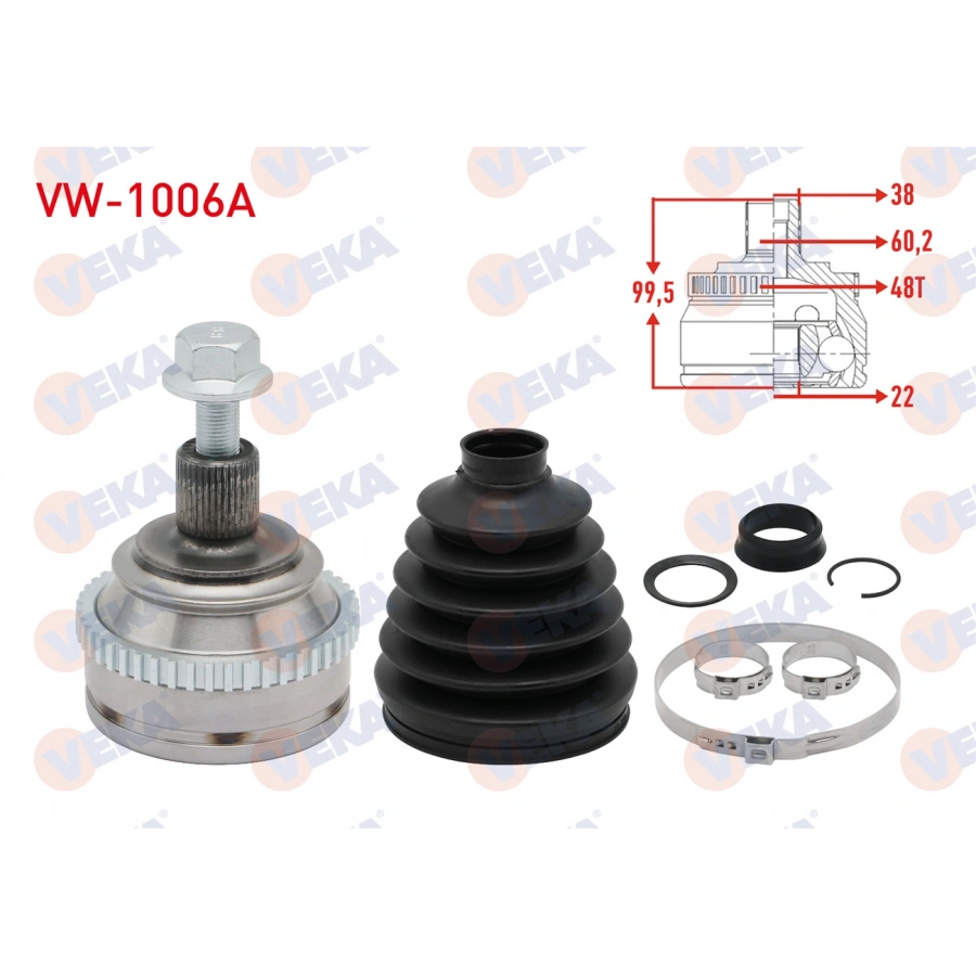 AKS KAFASI SOL-SAG ON DIS VOLKSWAGEN TRANSPORTER IV (70XB,70XC,7DB,7DW) 2.4 D 38X27X60,2 UZUNLUK 99,5 mm 1990-2003