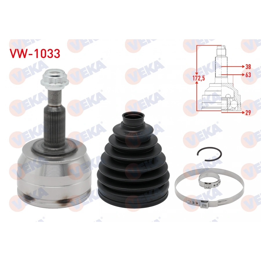 AKS KAFASI SOL-SAG ON DIS VOLKSWAGEN TRANSPORTER V (7HA,7HH,7EA,7EH) 2.5 TDI 38X29X63 UZUNLUK 172,5 mm 2003-2011