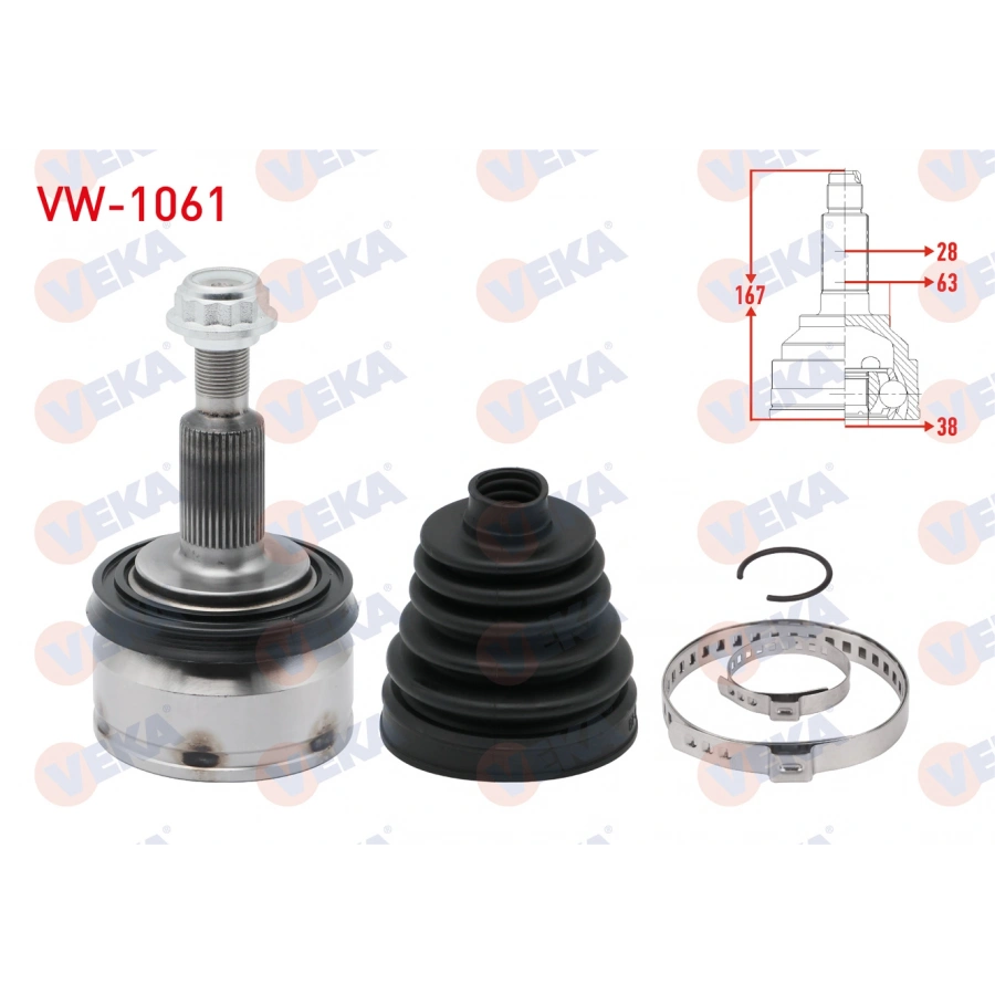 AKS KAFASI SOL-SAG ON DIS VOLKSWAGEN TRANSPORTER VI 2.0 TDI M-T 38X28X63 UZUNLUK 167mm 2009-