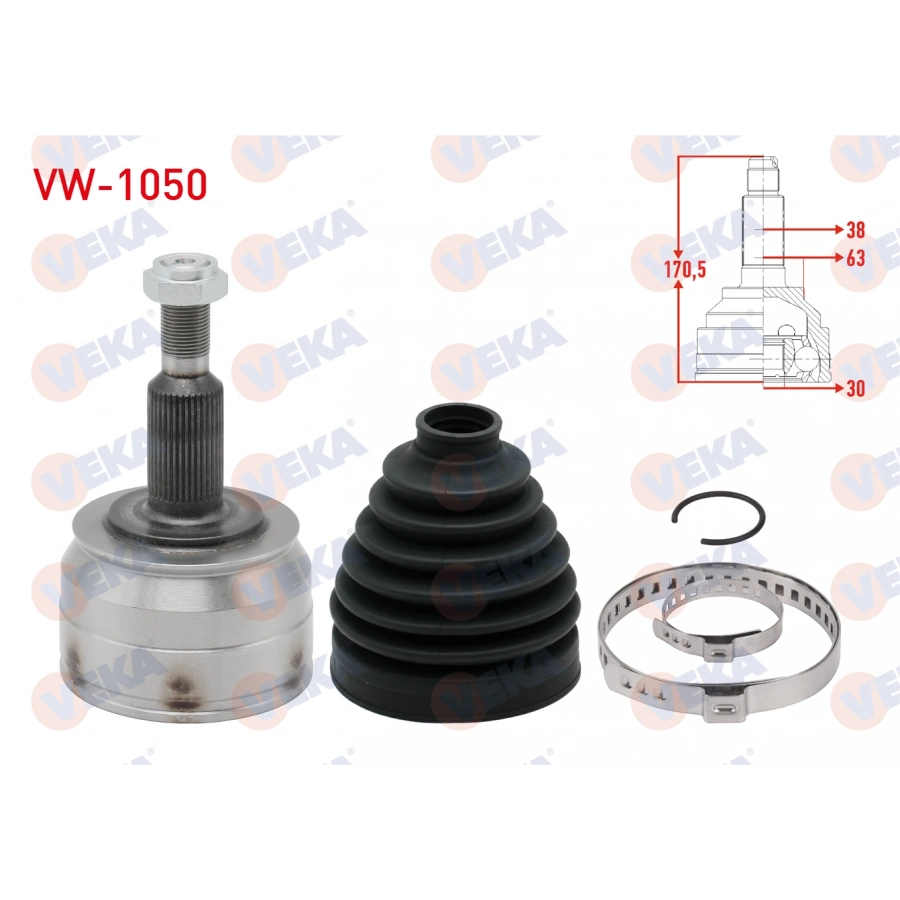 AKS KAFASI SOL-SAG ON DIS VOLKSWAGEN TRANSPORTER VI 2.0 TDI M-T 38X30X63 UZUNLUK 170,5 mm 2015-