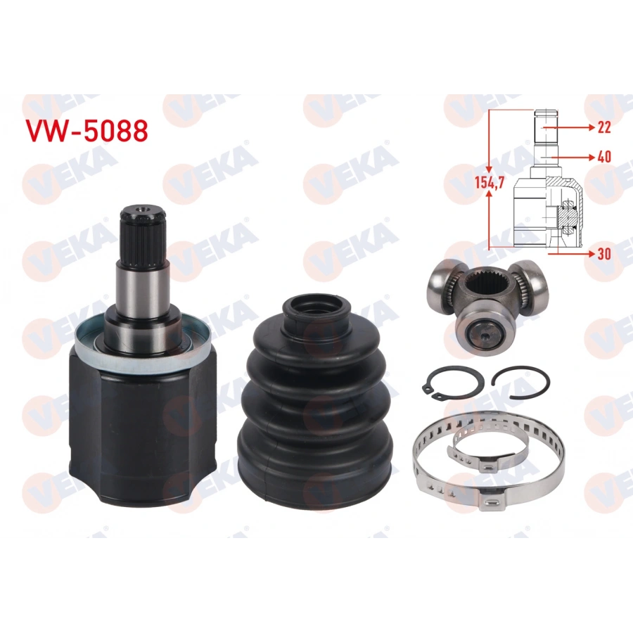 AKS KAFASI SOL-SAG ON IC 22X30X40 UZUNLUK 154,7mm VOLKSWAGEN CADDY II 1.6 - 1.9 D 1996-2000 / SKODA FELICIA I 1.3 - 1.6 - 1.9 D 1994-2002