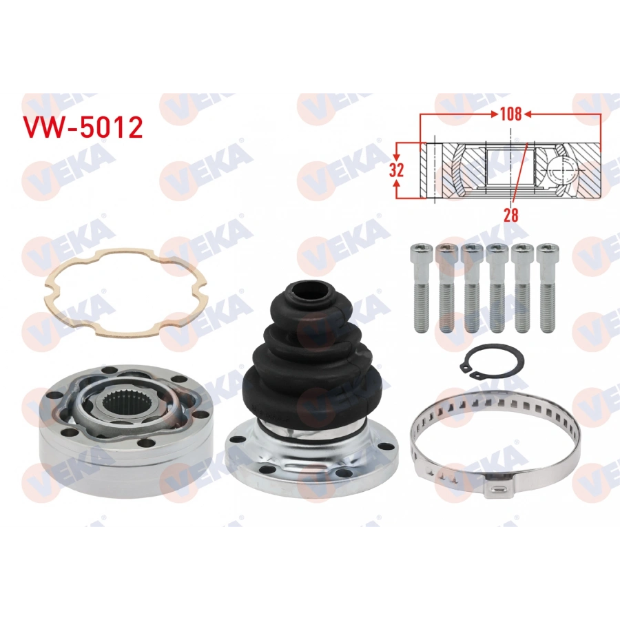 AKS KAFASI SOL-SAG ON IC 28X32X108 VOLKSWAGEN TRANSPORTER IV (70XB,70XC,7DB,7DW) 1.9 D 1990-2003