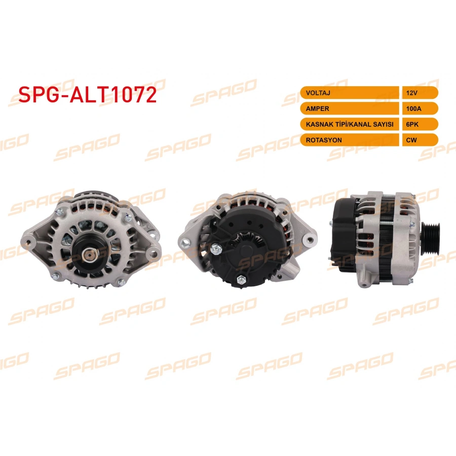 ALTERNATOR 12V 100A 6PK (ALT120) ASTRA F 92-98 - VECTRA 92-02 - CORSA 93-00 - OMEGA 94-03 (BENZINLI ARACLAR ICIN)