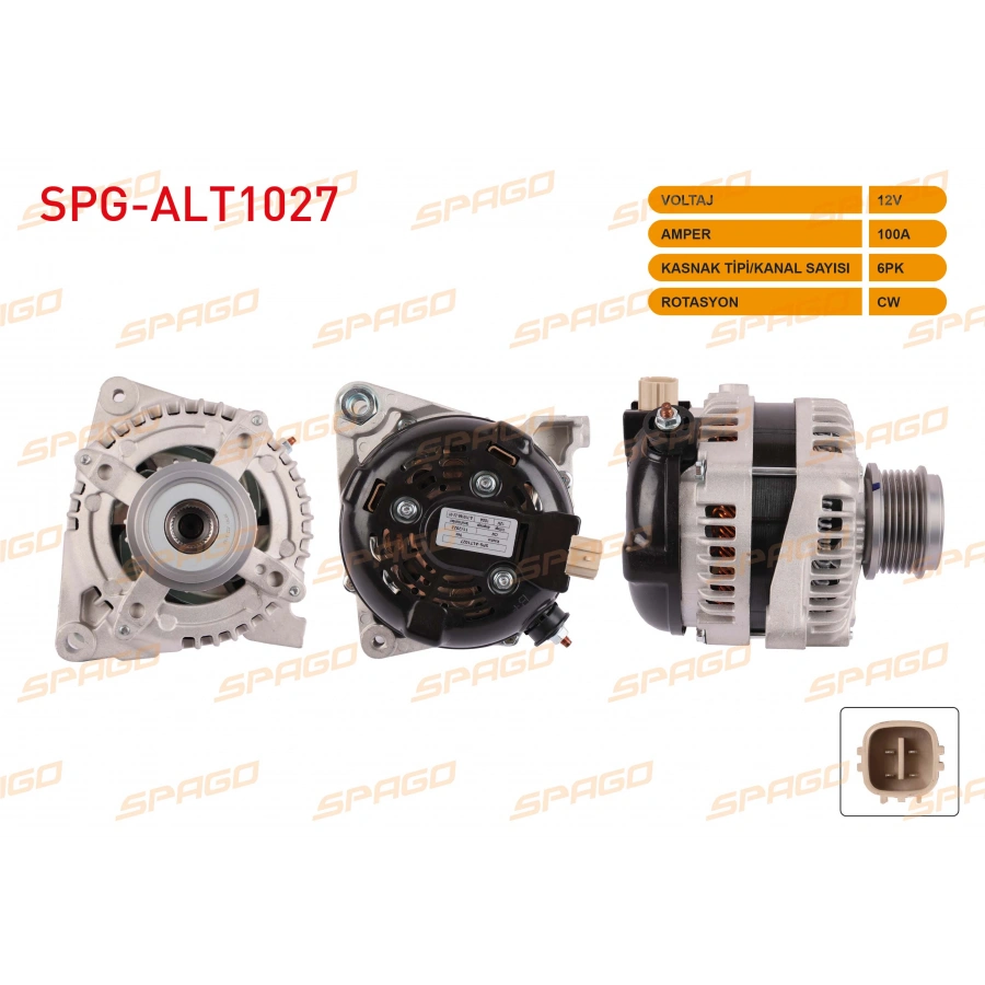 ALTERNATOR 12V 100A 6PK (ALT2956) COROLLA 06-14 - AURIS 07-12 - YARIS 05-12 (1.4 D-4D ARACLAR ICIN)