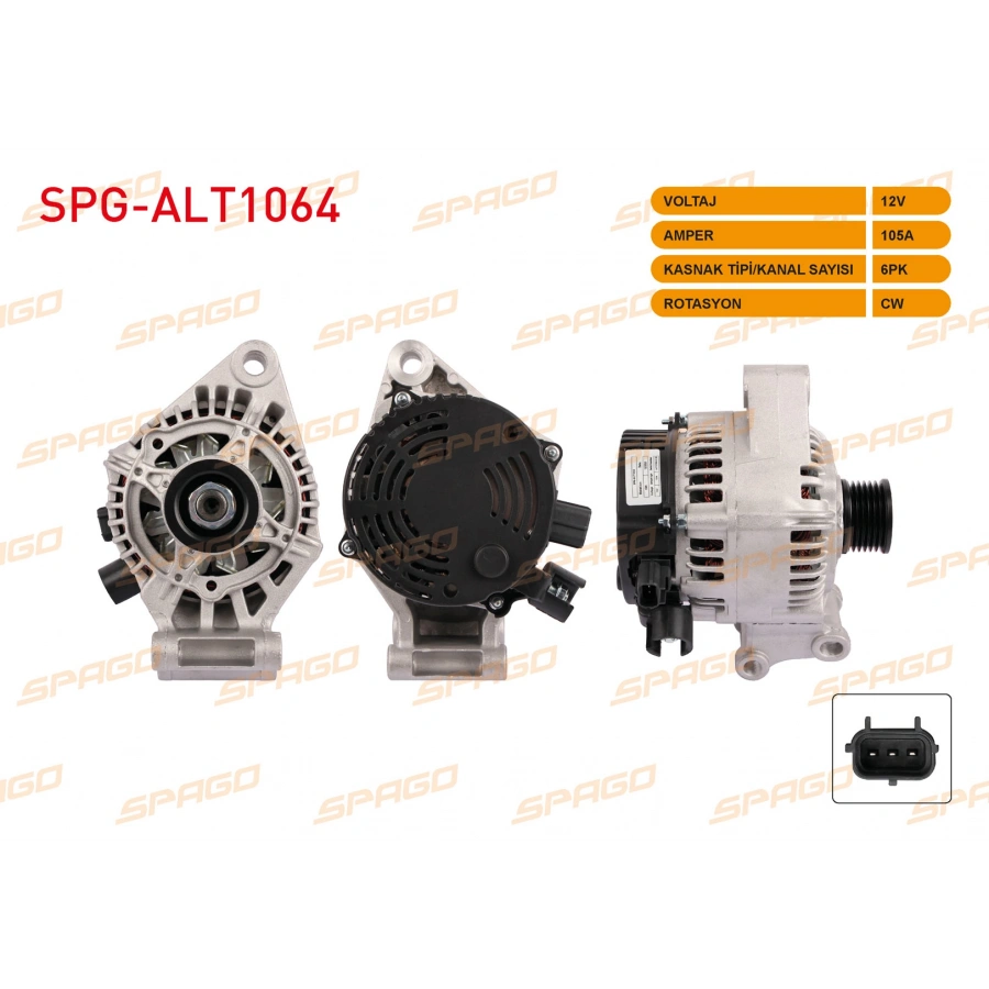 ALTERNATOR 12V 105A 6PK (ALT478) FOCUS I II - FIESTA 01-08 - FUSION 02-12 - C-MAX 03-10 (BENZINLI ARACLAR ICIN)