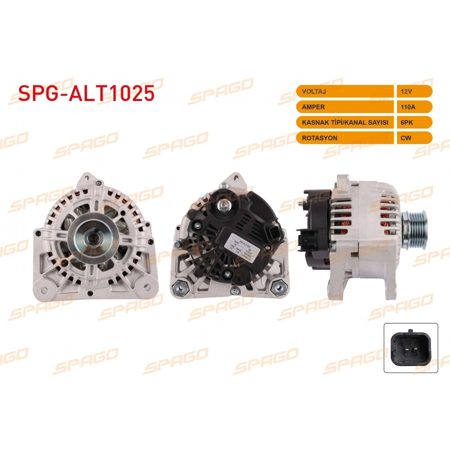 ALTERNATOR 12V 110A 6PK MEGANE II - CLIO II / DUSTER 10-18 - LOGAN 05-12 (1.4 1.6 BENZIN 1.5 dCi ARACLAR ICIN)