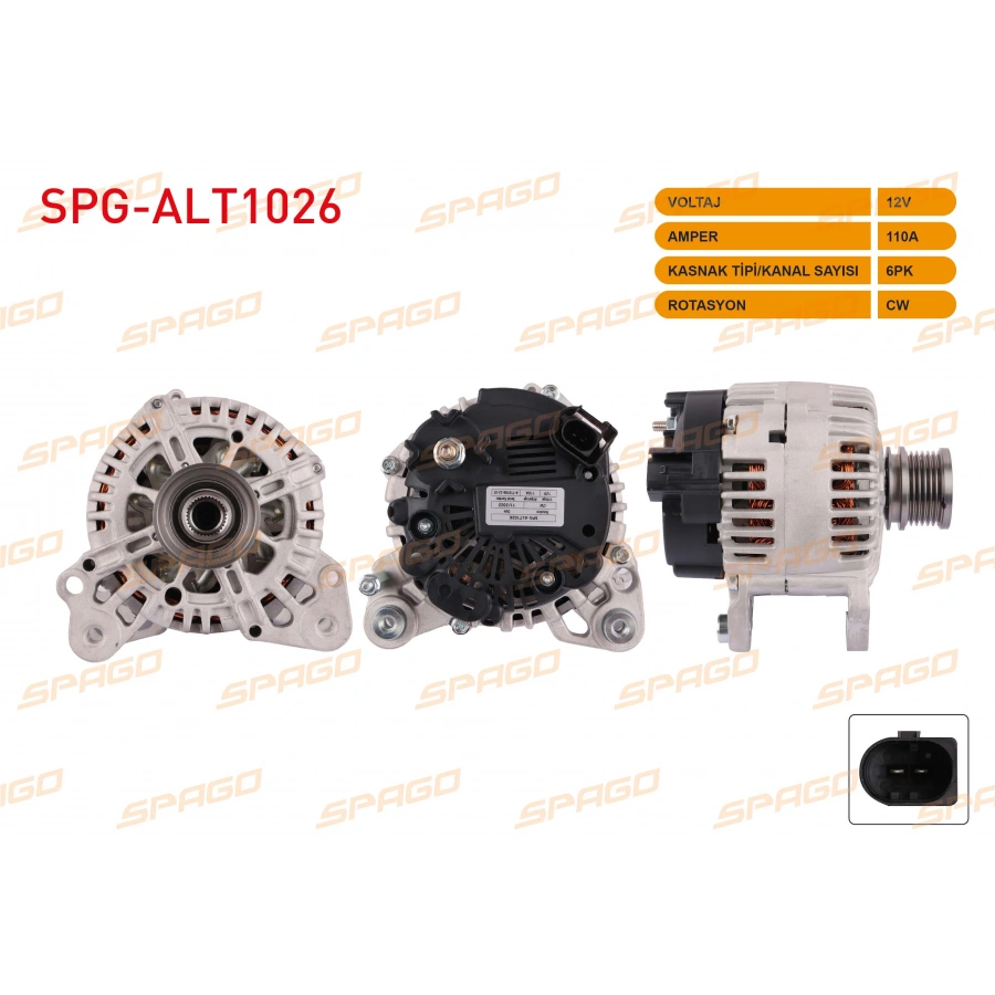 ALTERNATOR 12V 110A 6PK TRANSPORTER T5 T6 - CRAFTER 11-16 - AMAROK 10-22 (2.0 TDI ARACLAR ICIN)