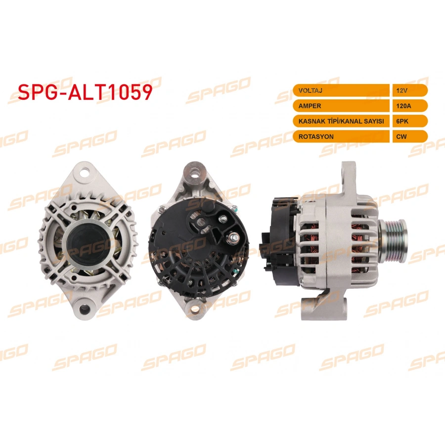 ALTERNATOR 12V 120A 6PK (ALT444) DOBLO 10-23 - LINEA 09-16 - DUCATO 11-16 - BRAVO 08-14 (1.6 2.0 MJT ARACLAR ICIN)