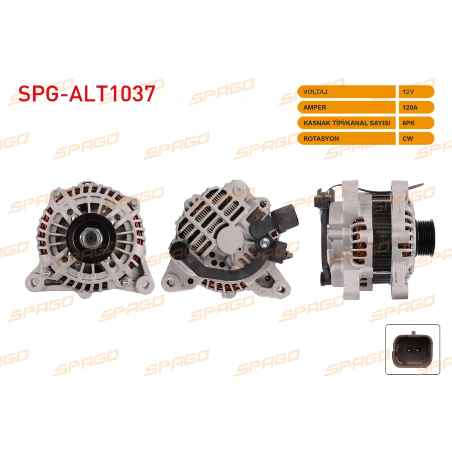 ALTERNATOR 12V 120A 6PK (ALT537) PARTNER 1.9 D 96-15 - 307 00-12 / BERLINGO 1.9 D 99-11 - C3 1.4 1.6 02-10