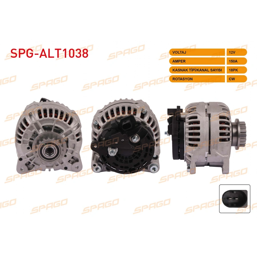 ALTERNATOR 12V 150A 18 DIS (ALT284) TRANSPORTER T5 03-09 - TOUAREG 03-10 (2.5 TDI ARACLAR ICIN)