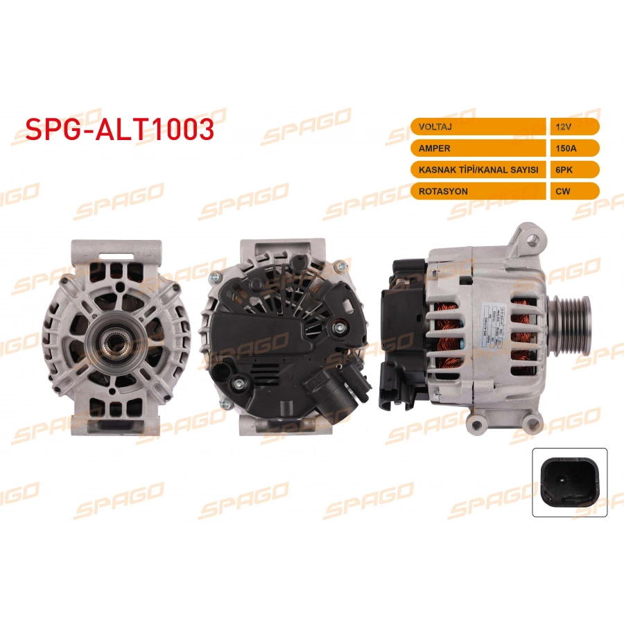 ALTERNATOR 12V 150A 6PK (ALT2330) 207 308 508 3008 / C4 C5 DS3 DS4 / COOPER R56 (1.6 THP ARACLAR ICIN)