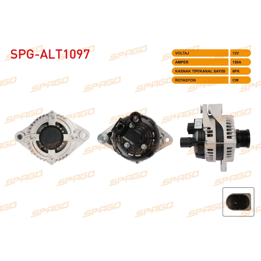 ALTERNATOR 12V 150A 6PK (ALT4443) DOBLO 16-23 - EGEA 16-20 / GIULIETTA 10- / RENEGADE 14- (1.6 2.0 MJT START-STOPLU ARACLAR ICIN)