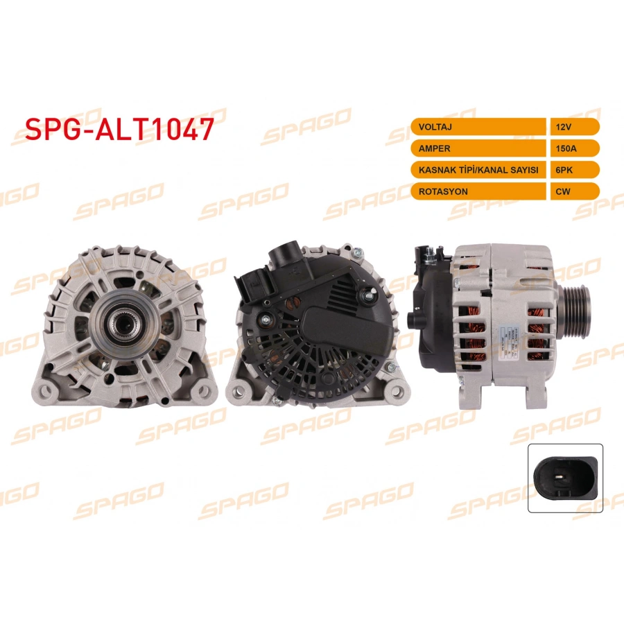 ALTERNATOR 12V 150A 6PK (ALT8128) FOCUS III - FIESTA VI - CONNECT 13- / VOLVO S40 S60 S80 (1.5 1.6 DIZEL ARACLAR ICIN)
